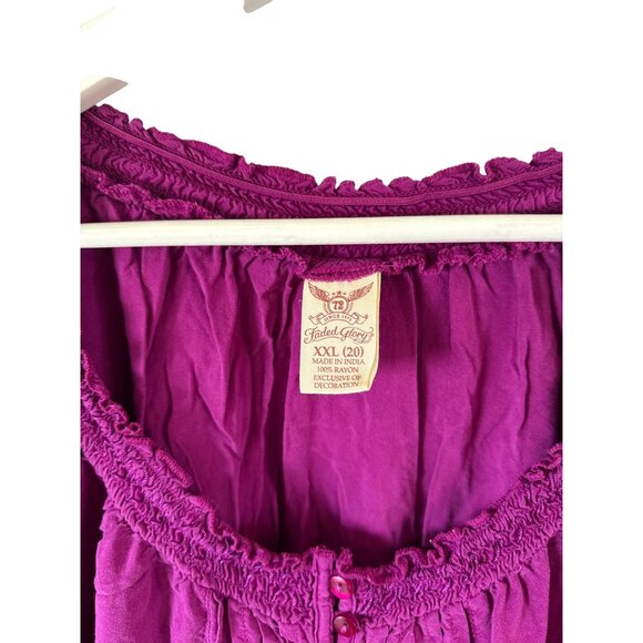 Faded Glory Magenta Smocked Blouse Plus Size XXL Womens Short Sleeve Button Top - Picture 4 of 6